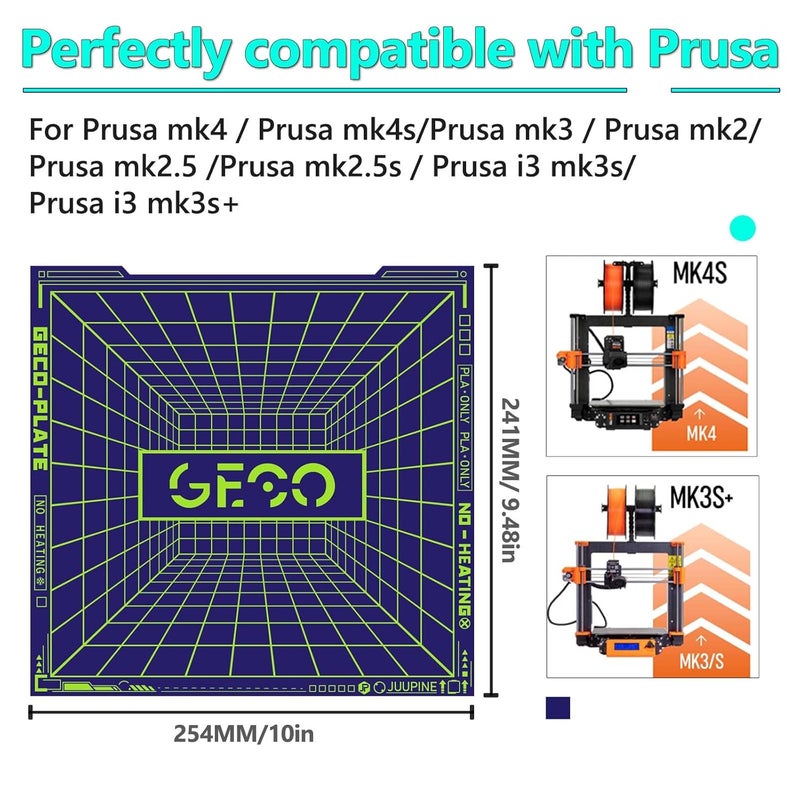 Wefuit JUUPINE 241x254mm Build Plate GECO Plate,PLA Cold Plate Supertack No Heating Spring Steel 0℃ Printing Hot Bed for Prusa MK4/MK4S/i3 MK3S/MK3/MK2/MK2.5/MK2.5S 3D Printer. - Image 3